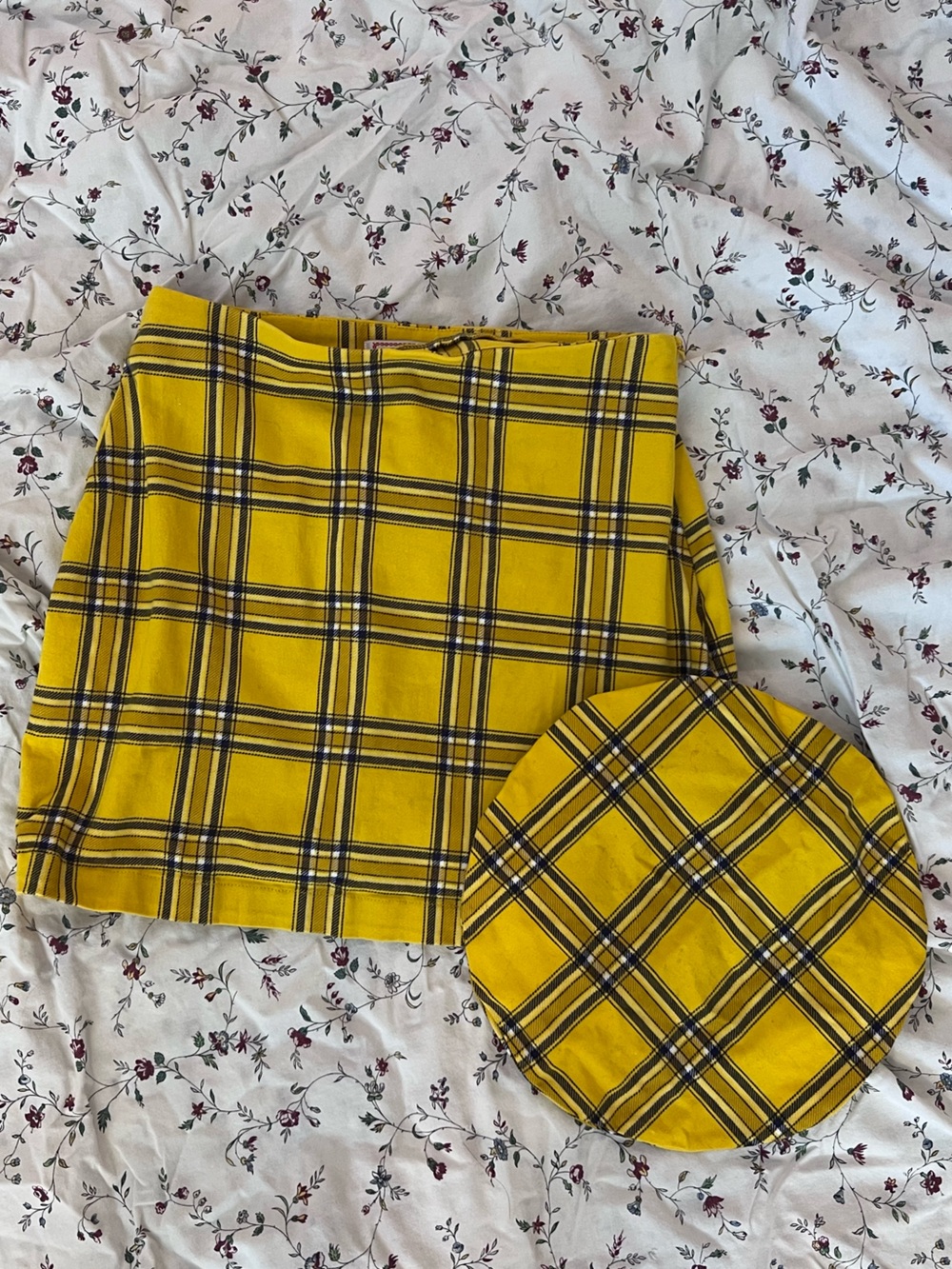 Guess Originals Yellow Plaid Mini Skirt and Beret